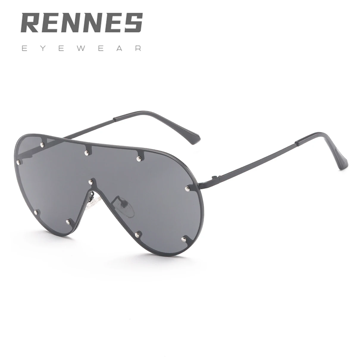 

RENNES 2021 new one-piece metal sunglasses men's and women's retro sunglasses personalized rivet sunglasses