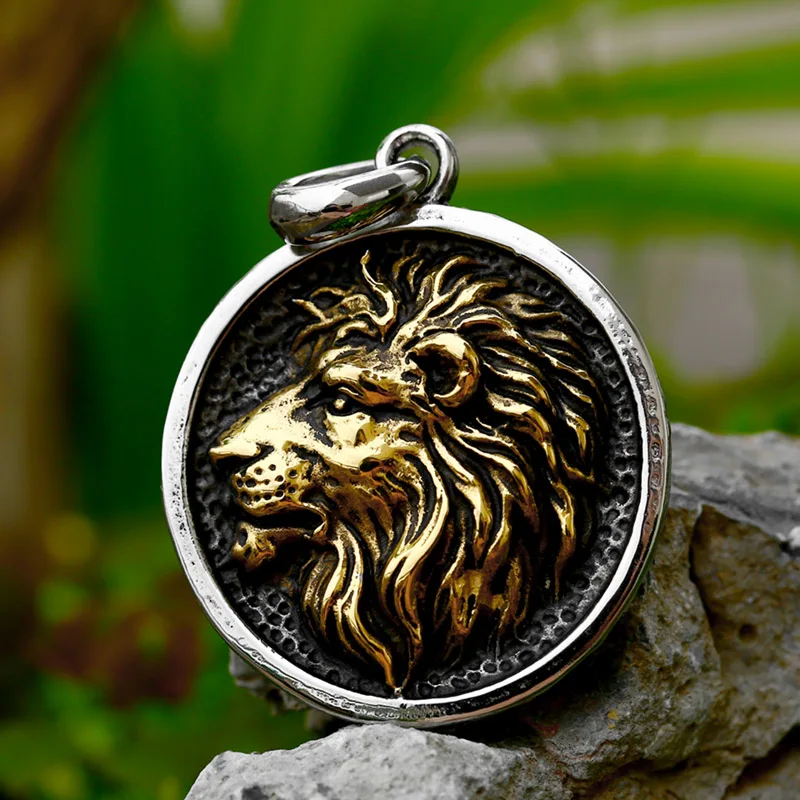 

SS8-828P New Design 316L Stainless Steel Gold Color Lion Head Pendant Round Men's Pendant Punk Cool Animal Jewelry Gift