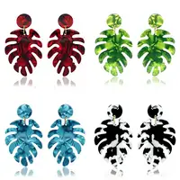 

New design Leather acetate cellulose acrylic palm leaf earrings