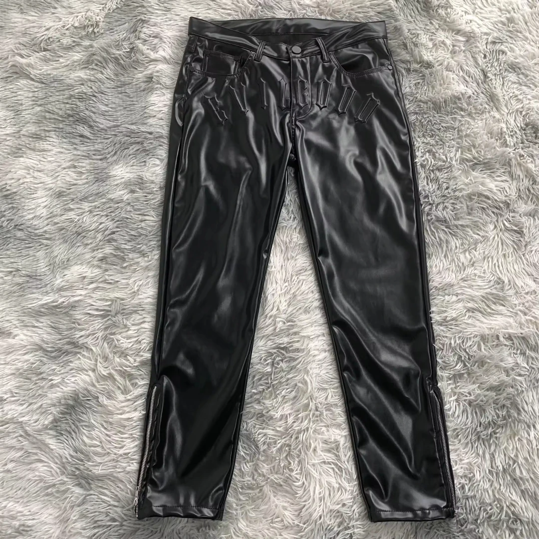 DENIMGUYS Moto & Biker Genuine Leather Trousers Men's Casual Slim Capris Windproof Fashion Cowskin Pants