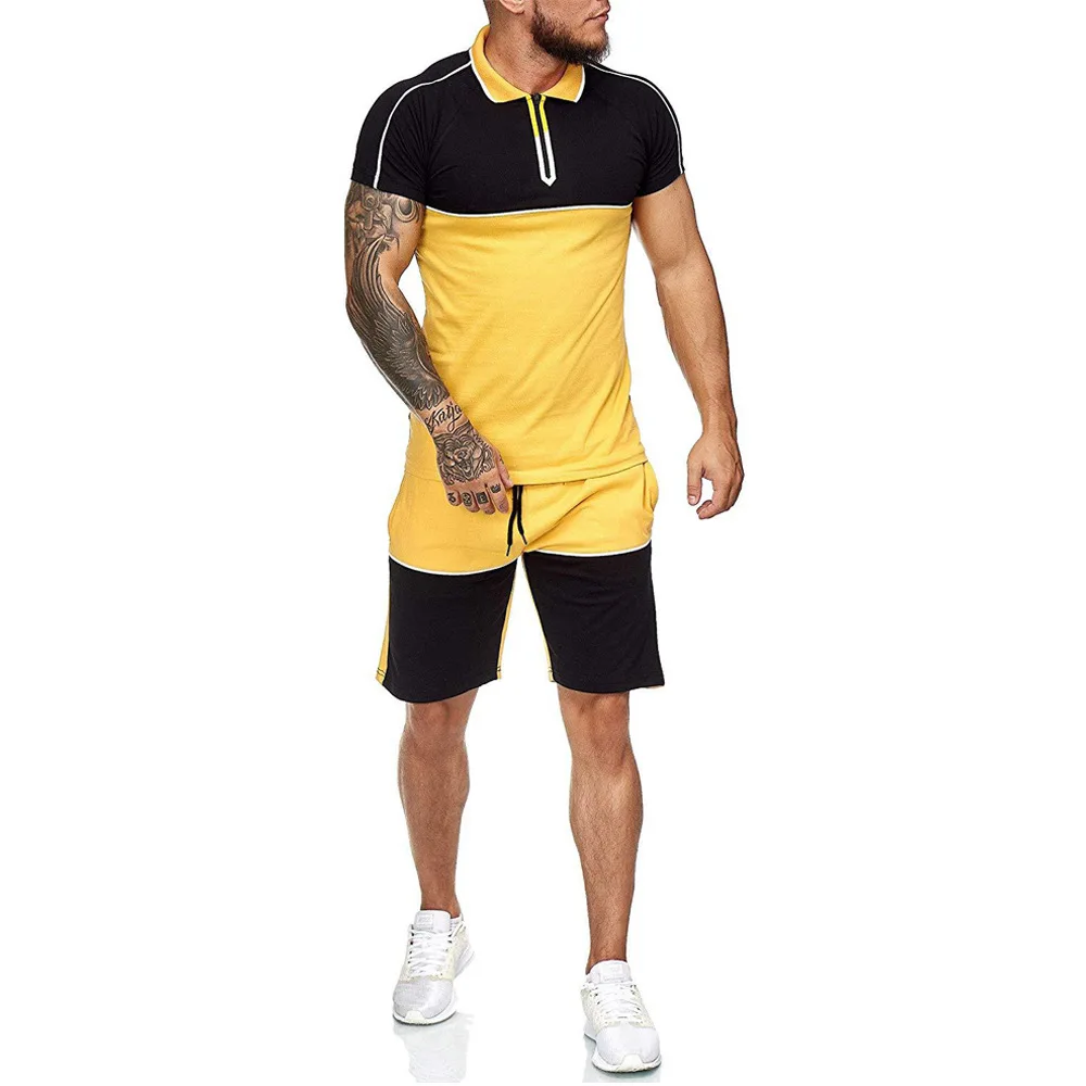 

Plus Size Men's Summer Sets Tracksuits Patchwork Casual Fashion Short Sleeves 2021 Men Summer Shorts Set