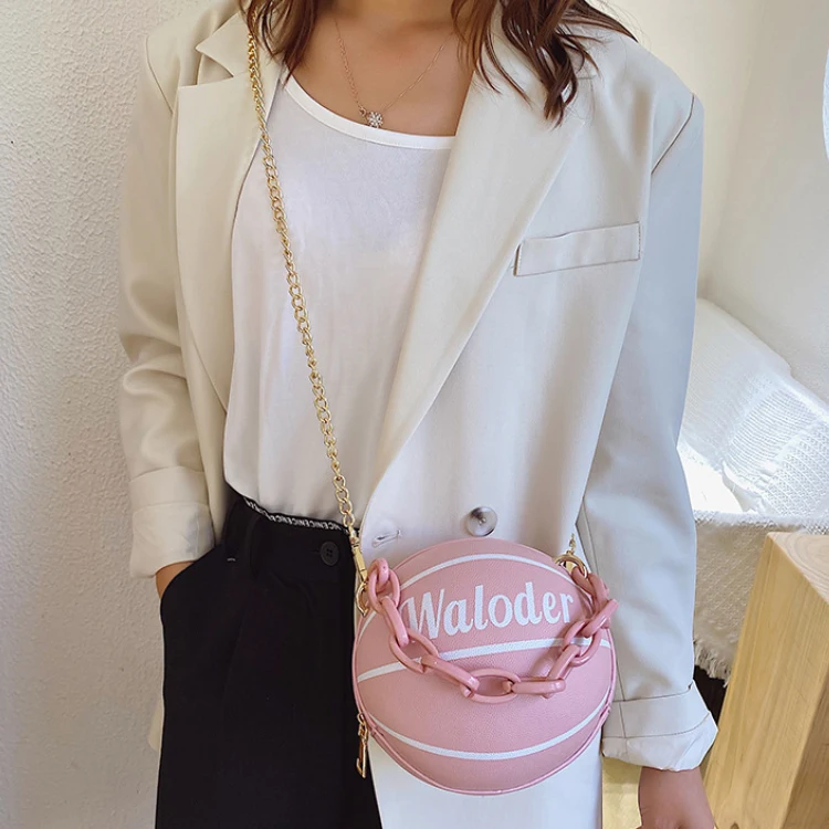 

New design unique handbags women new basketball purse luxury bags cross body small round bag can customize logo, Customizable