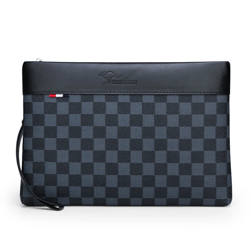 

Hot Sale Check Plaid Pattern Long Zipper pu leather wallets Money Card Holder Purse envelope handhold bag clutch bag for men, Black and brown