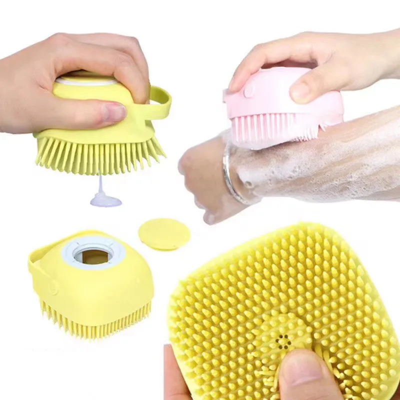 

Soft Silicone Bath Brush For Baby Shower Brush Liquid Dispenser Shampoo Brush