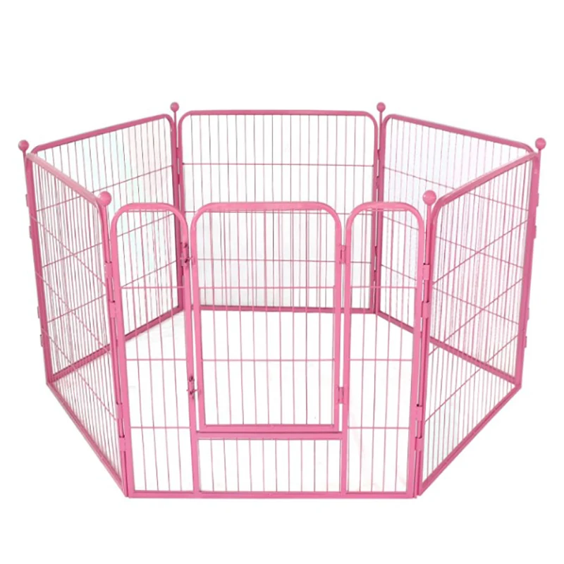 

Manufacturer's Quality Assurance High Quality Black Breathable Metal Safe Portable Foldable Pet Fence Pet Kennel With 6 Panels, Black white pink