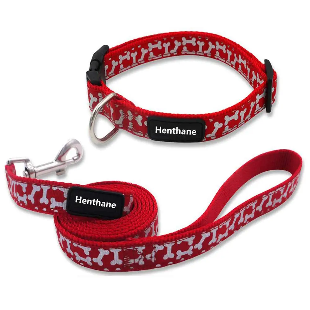 

Wholesale Custom Personalized Pattern OEM Logo Luxury Lovely Nylon Webbing Woven Dog Collar Leash Set, All colors can be customed