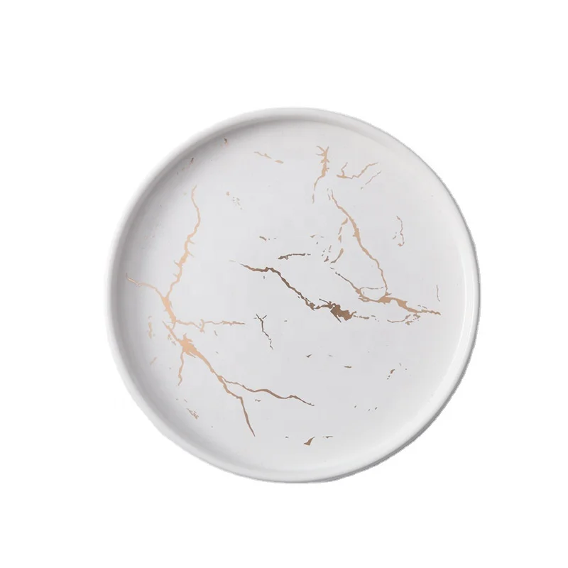 

High end hotel and restaurant use 8" 10" marbled black / white with gold grain ceramic charger dinner plate
