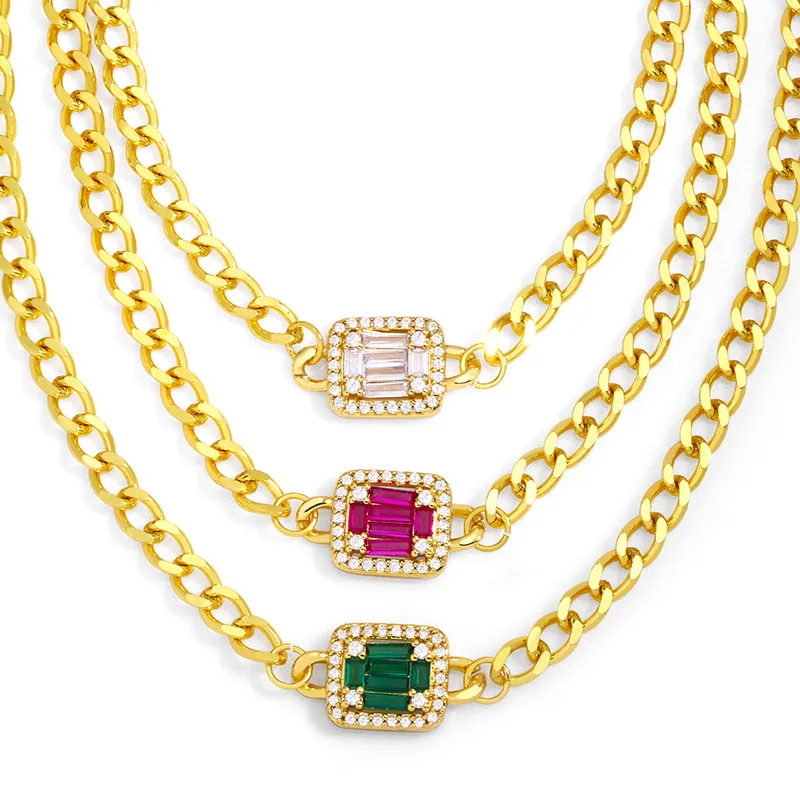 

Hip hop cuban link chain gold plated CZ diamond pendant choker necklace