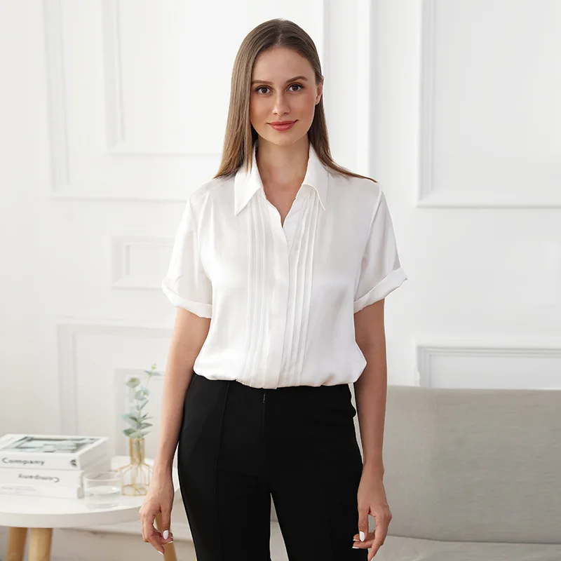 

Luxury 100% 19momme Charmeuse Concealed Placket Organic Silk Shirt Versatile Mulberry Silk Blouses