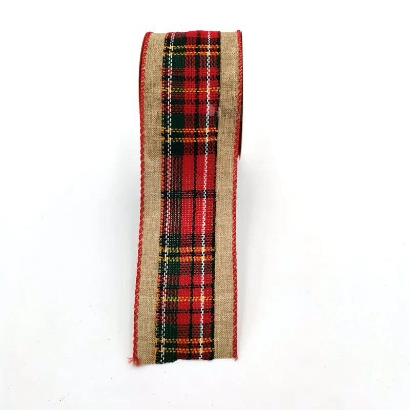 

2021 New Arrival Christmas Festival Tree Wreath Gift Wrapping Decoration Red Green Plaid Ribbon with Natural Edge 2.5"X 10 Yards, Any colors are available