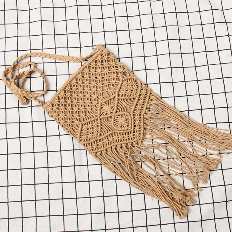 

Long Tassel Diamond Shape Geometric Hand Woven Macrame Small Shoulder Crossbody Bag New, 3 choices