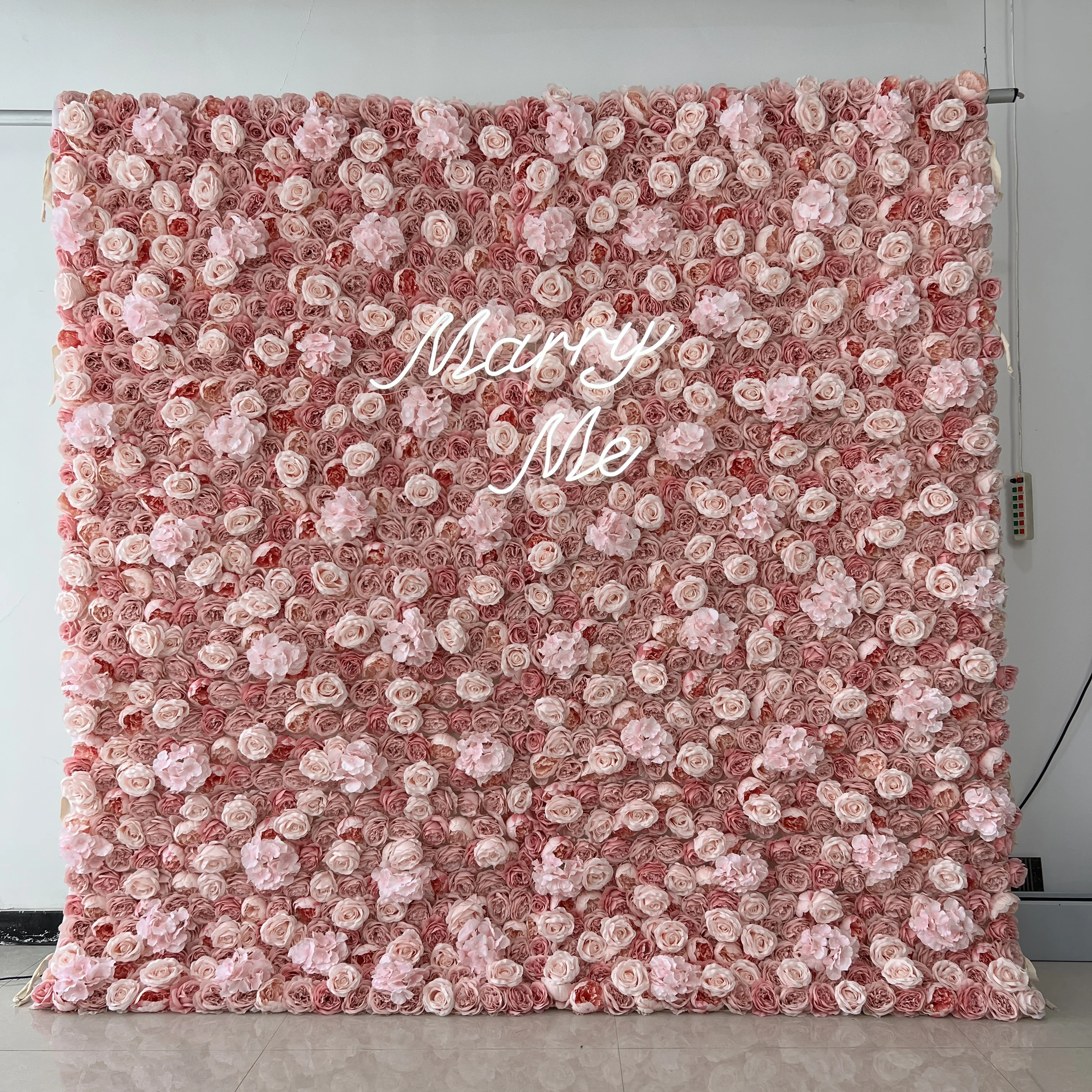 

Customized 3D cloth flower wall wedding rayon rose wall panel background decoration artificial flower wall