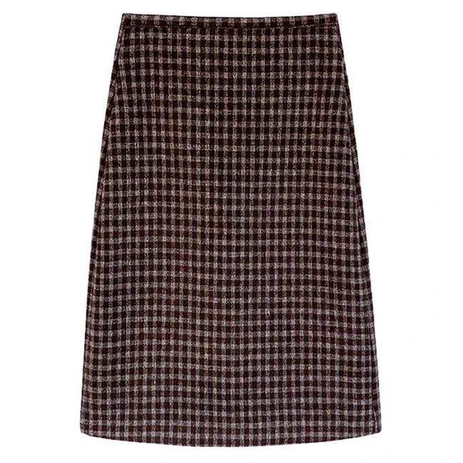 

Retro straight tube plaid skirt with sweater medium length split one step buttock skirt for women autumn winter