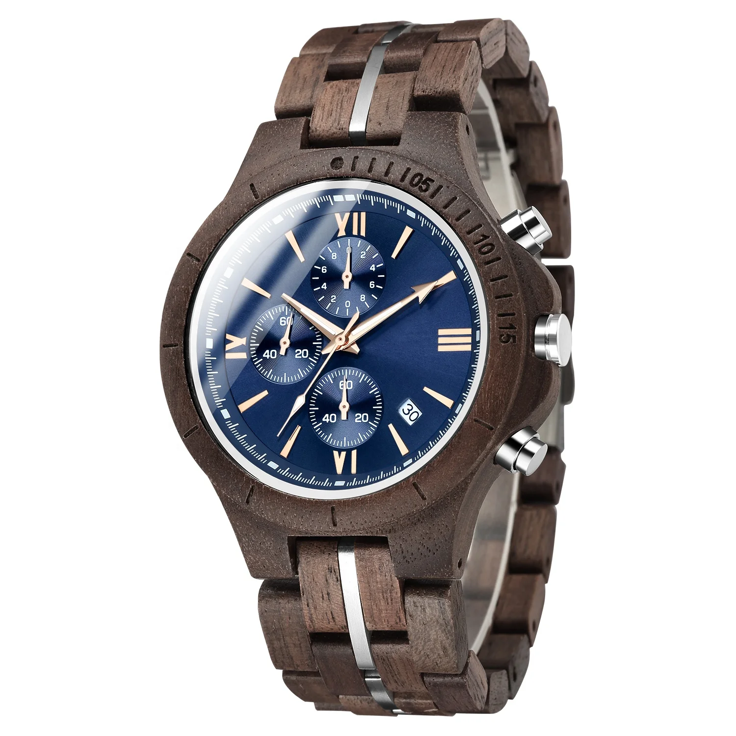 

Dropshipping Wholesale Luxury Custom Stainless Steel Wood Watches Men Chronograph Wooden Wrist Watch