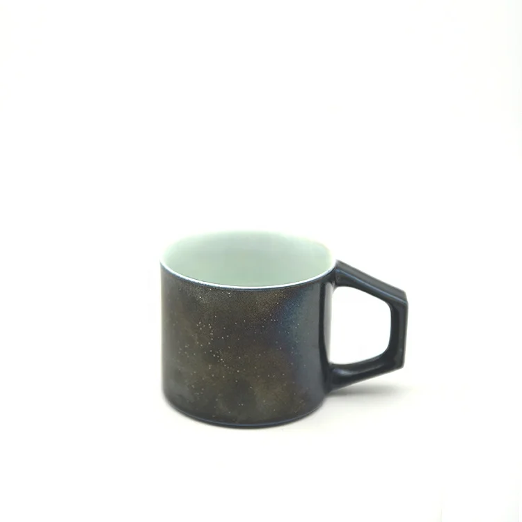 

Japanese style customized porcelain black coffee mug with special shape