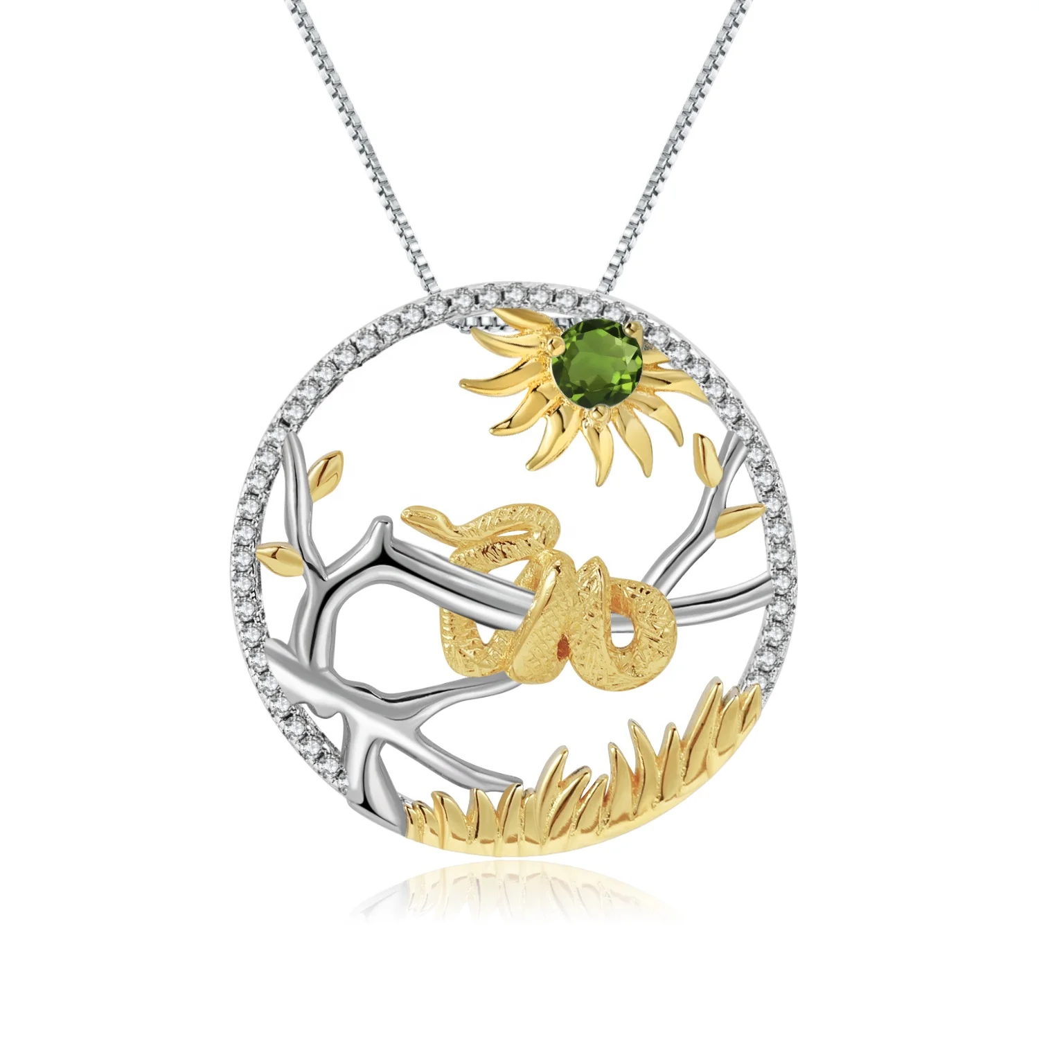 

Abiding Handmade Natural Chrome Diopside 925 Sterling Silver Chinese Zodiac Snake Jewelry Pendant