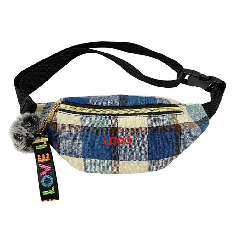 

custom messenger hip pack bum cotton grid waist bag women