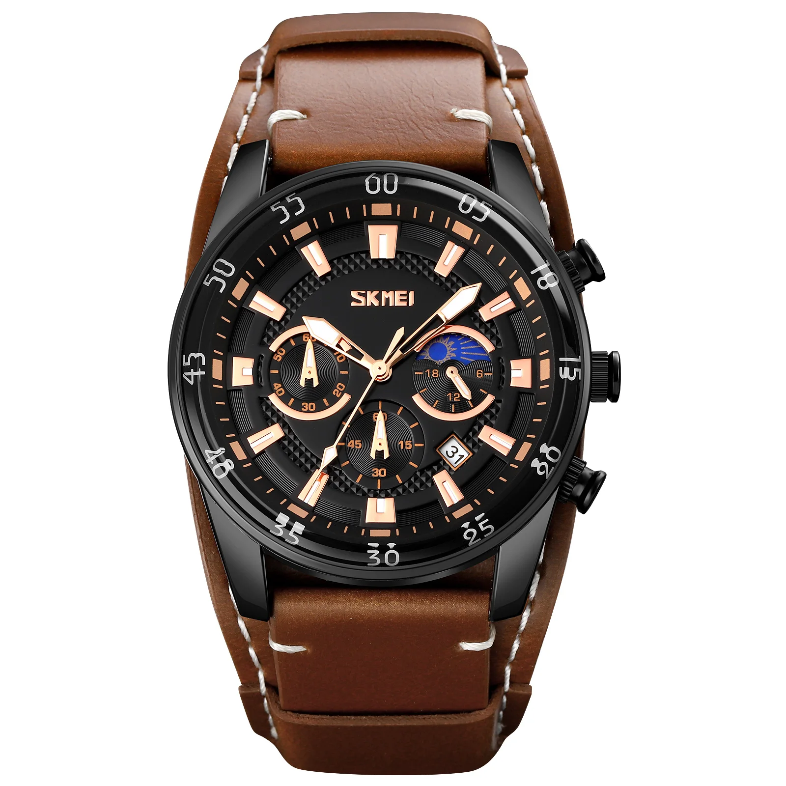 

Wrist Watch Men Clock Fashion Chronograph Wristwatch Relojes Hombre Latest Skmei 9249 Leather 2020 Glass Zinc Alloy Time Round