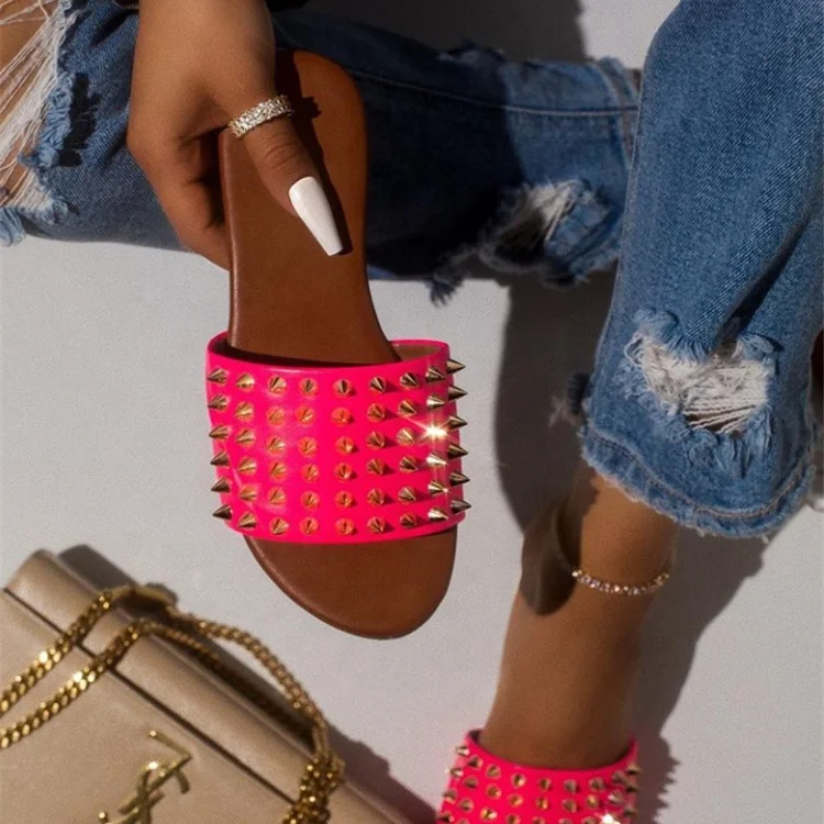 

2020 Latest design Rivet bling slides women