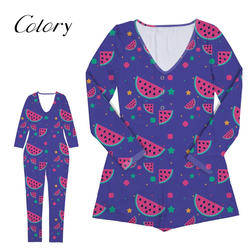 

Colory Terno Plus Size Sleepwear Sets Long Sleeve Onesie With Butt Flaps, Picture shows