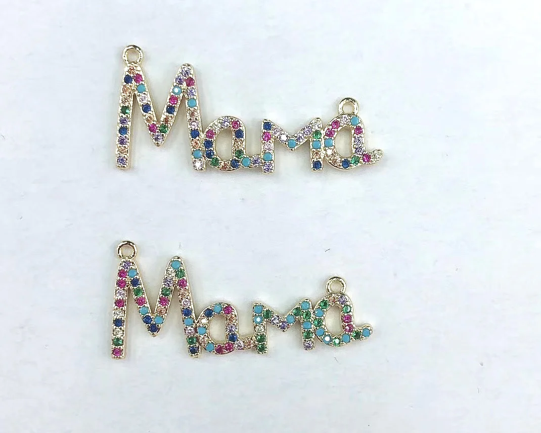 

Sparkly Micro Pave cubic zirconia mama Letter connector Bracelet charm