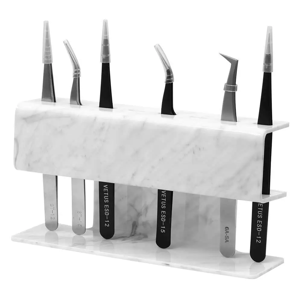 

new design eyelash tweezers display tool white marble tweezers holder acrylic tweezers organizer stand, Black, white, marble