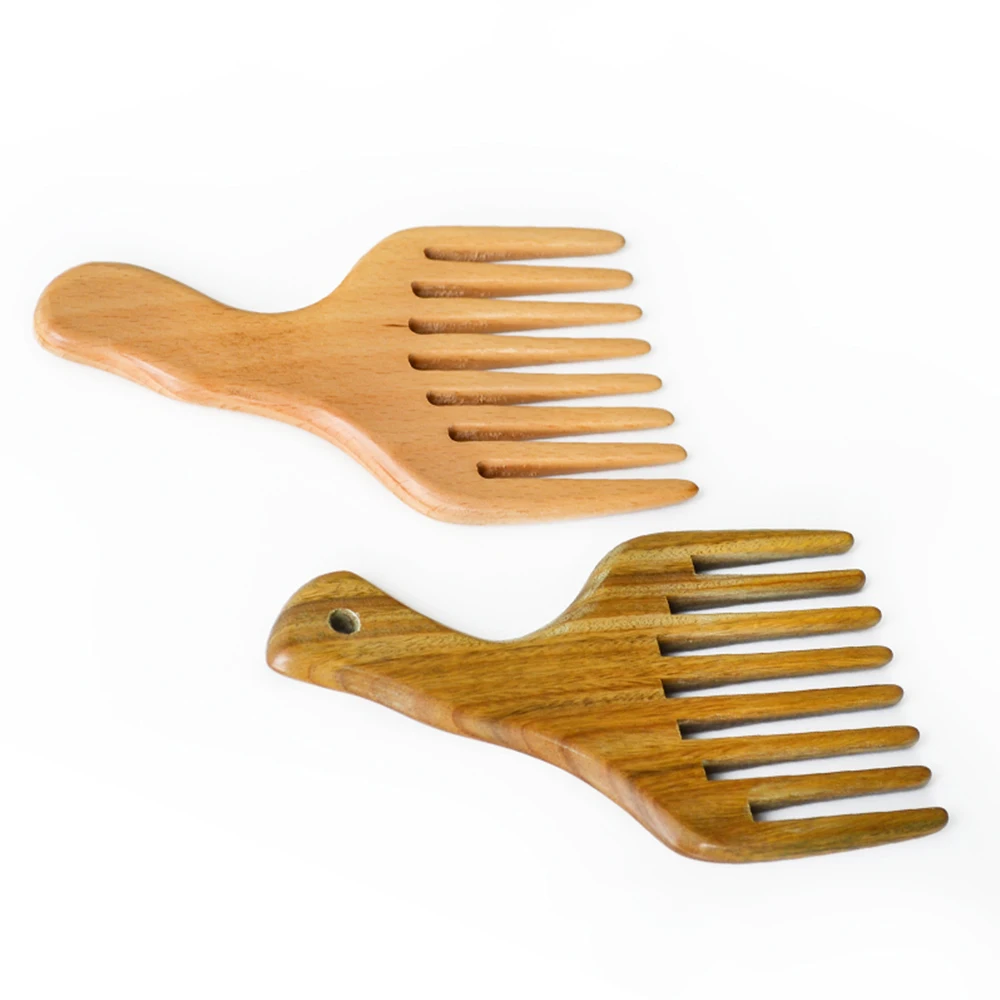 

Wholesale Smooth Anti-static Eco-friendly Natural Wooden Afro Pick Wide Tooth Hair Comb