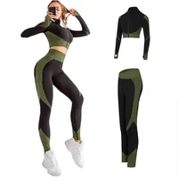 

New knitted yoga clothes hip lift stretch leggings zipper top shirt fitness suit seamless sports set for women