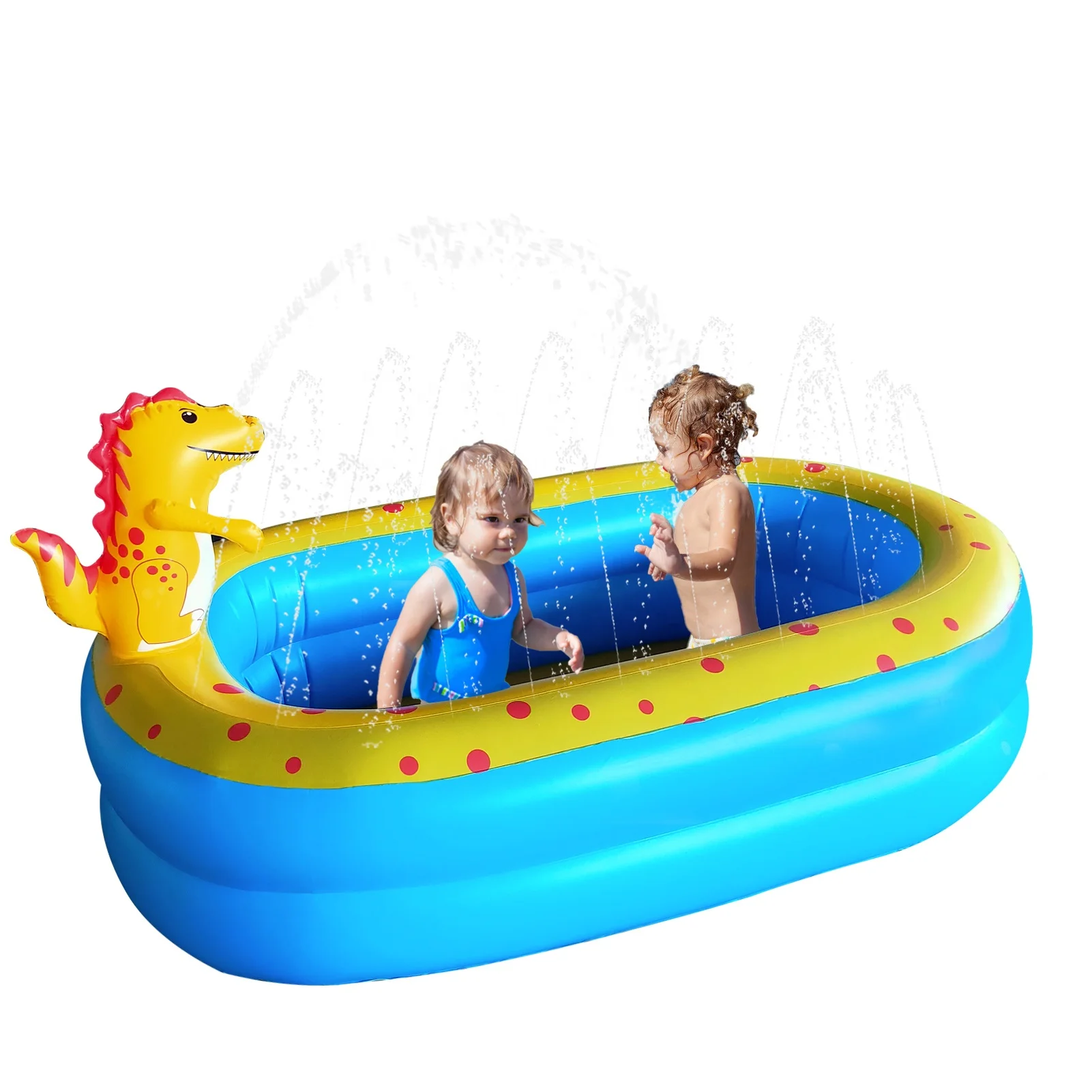 

3 in 1 Inflatable Dinosaur Sprinkler Pool Water Park for Kids Toddlers Kiddie Wading Swimming Outdoor Splash Pool, Blue,yellow