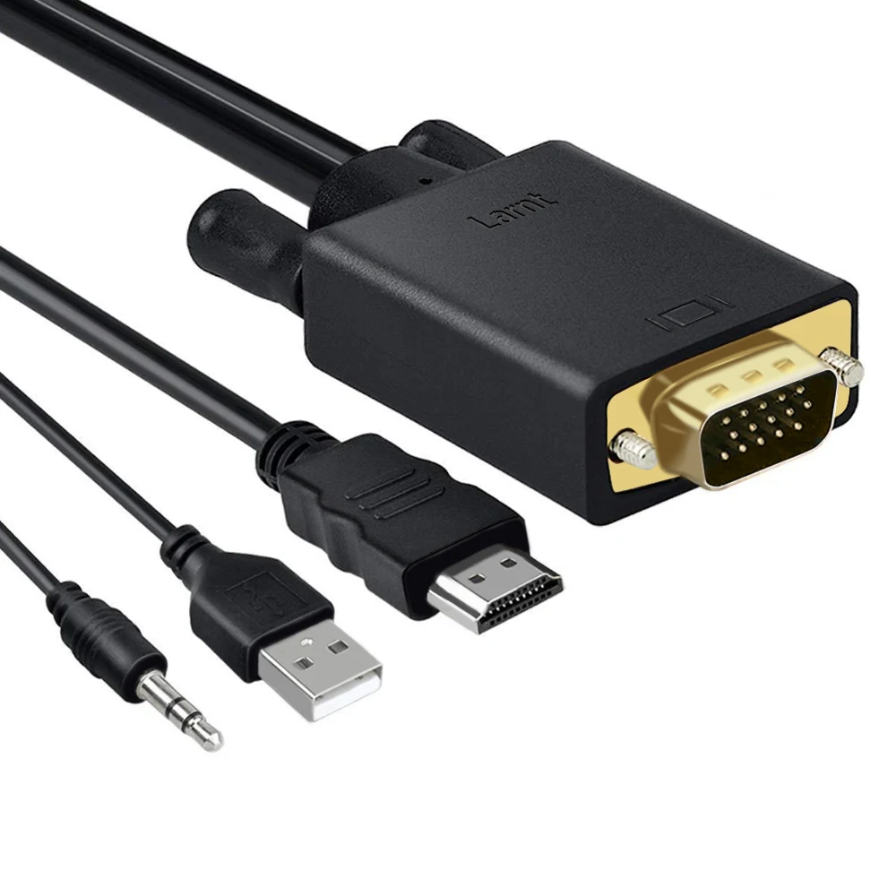 

HDMI to VGA Converter Cable with Audio and Power Male to Male Adapter Cord for Office and Home Monitor, Black