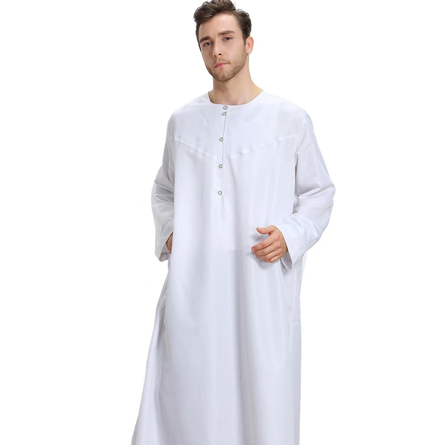 

HJ XMMR6 Middle East Arabia Traditional Dubai Abaya Dress Arabic Designer Jalabiya For Men, White/gray