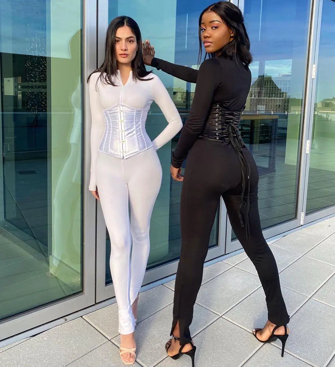 

2020 women winter long sleeve bodycon jumpsuit fall sexy jumpsuit with corset
