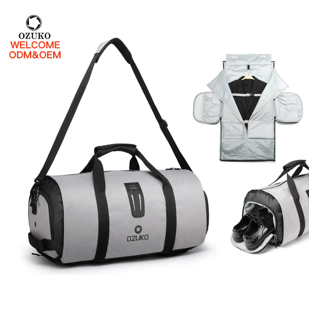 

Ozuko 2022 New Foldable Duffle bag Hand Custom Printing Folding Sales Sports Gym Waterproof Backpack Men Suit Travel Bag For man