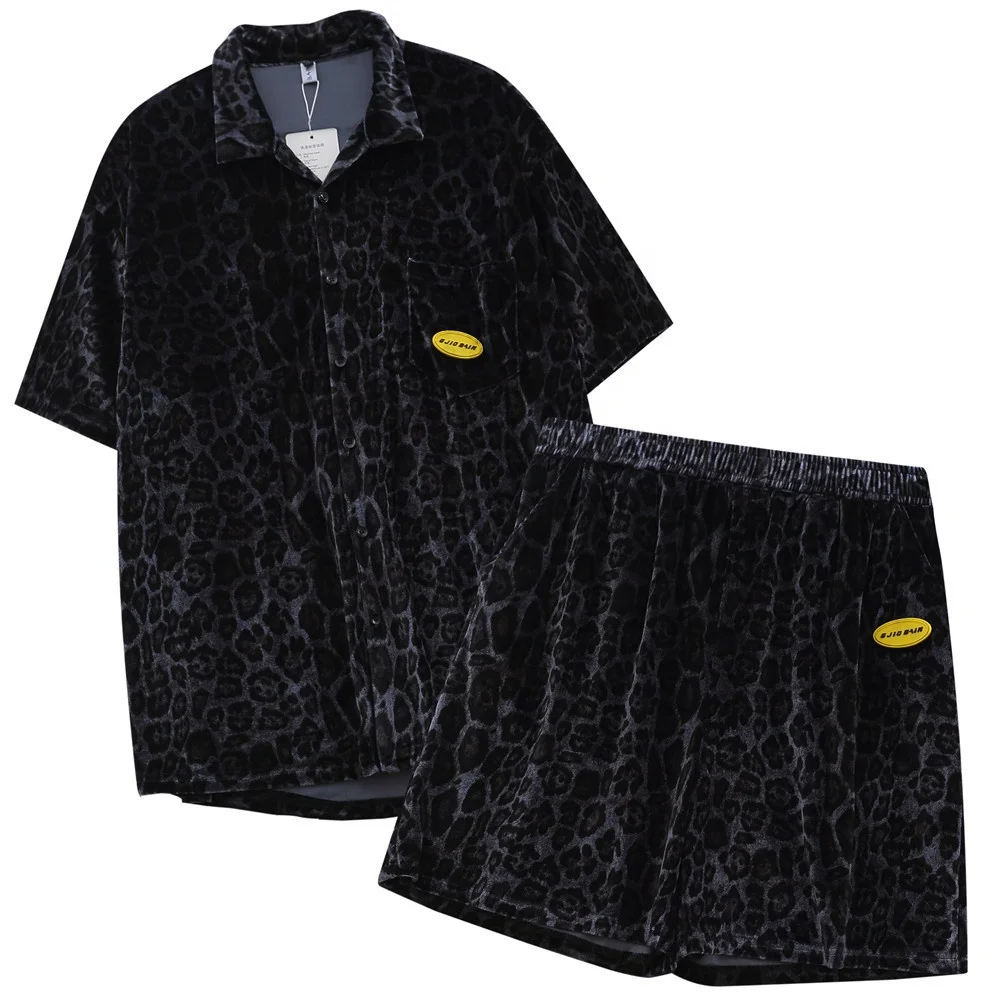

2022 Leopard Men Outfit Velvet 2 Piece Pants Fashionable Velour T Shirt Set Men Short Set Summer, Dark purple