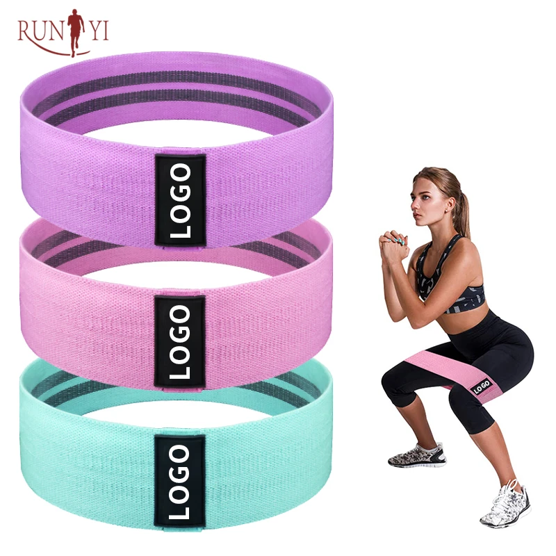 

Amazon Custom Logo Set of 3 Resistance Bands Stretch Hip Circle Elastic Printed Fabric Booty Band Gym Fitness Exercise Bands, Pink, green, purple, gray, black, red or customize color