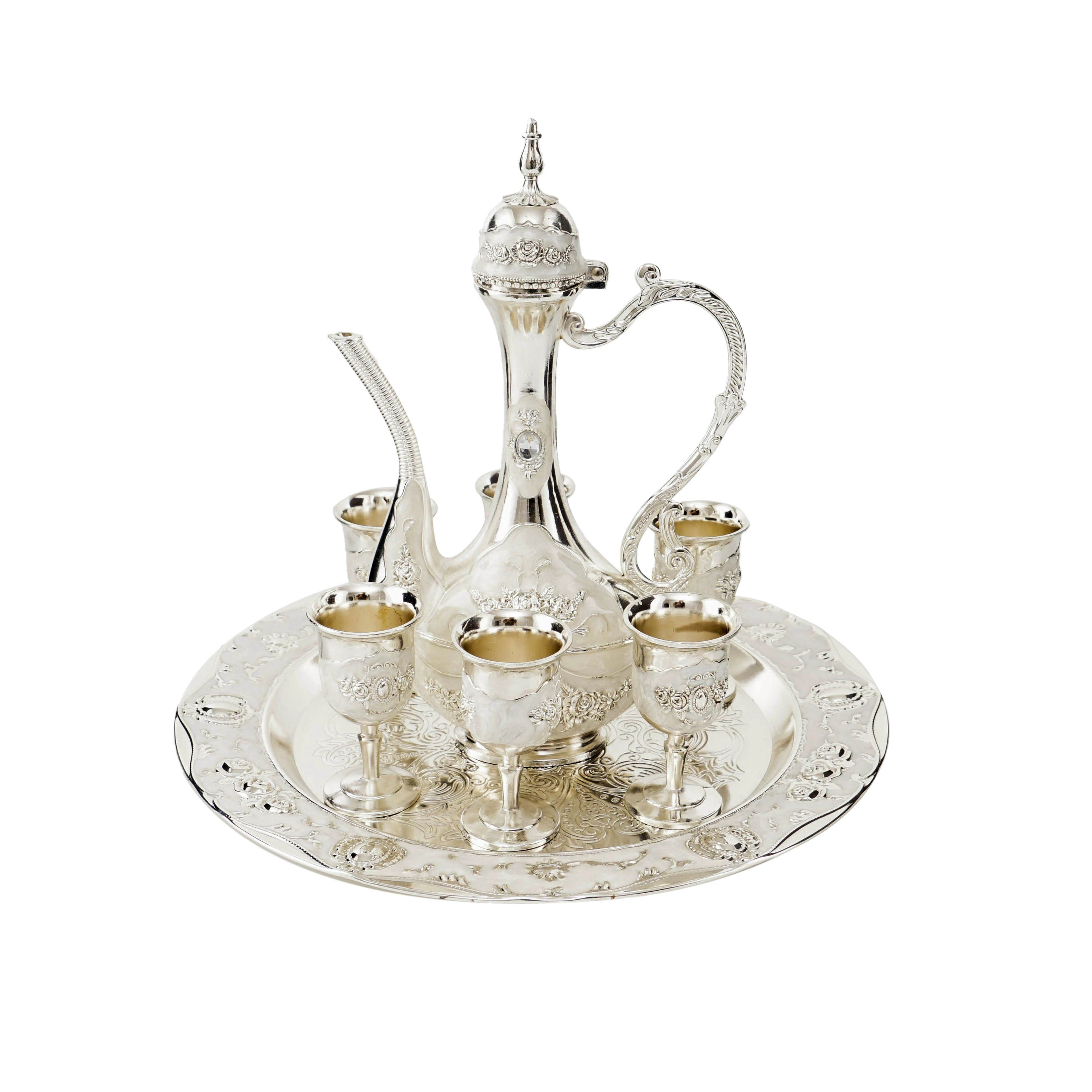 

Saudi Arabic Luxury Mid-east Craft Gift 8 pcs Tea Coffee Cup Drinking Set, Silver