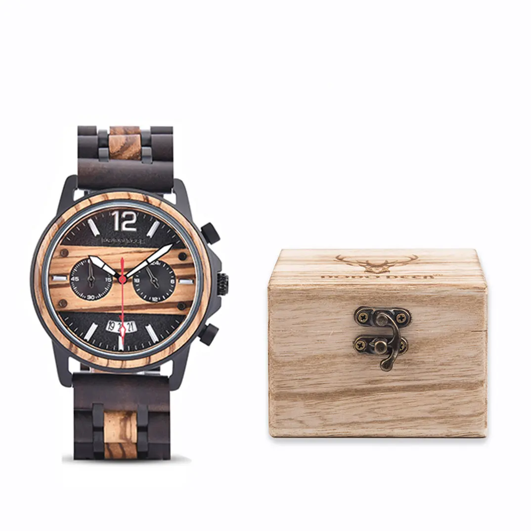 

2020 Father son gift DODO DEER mens chronograph military watch waterproof wood and stainless steel watches