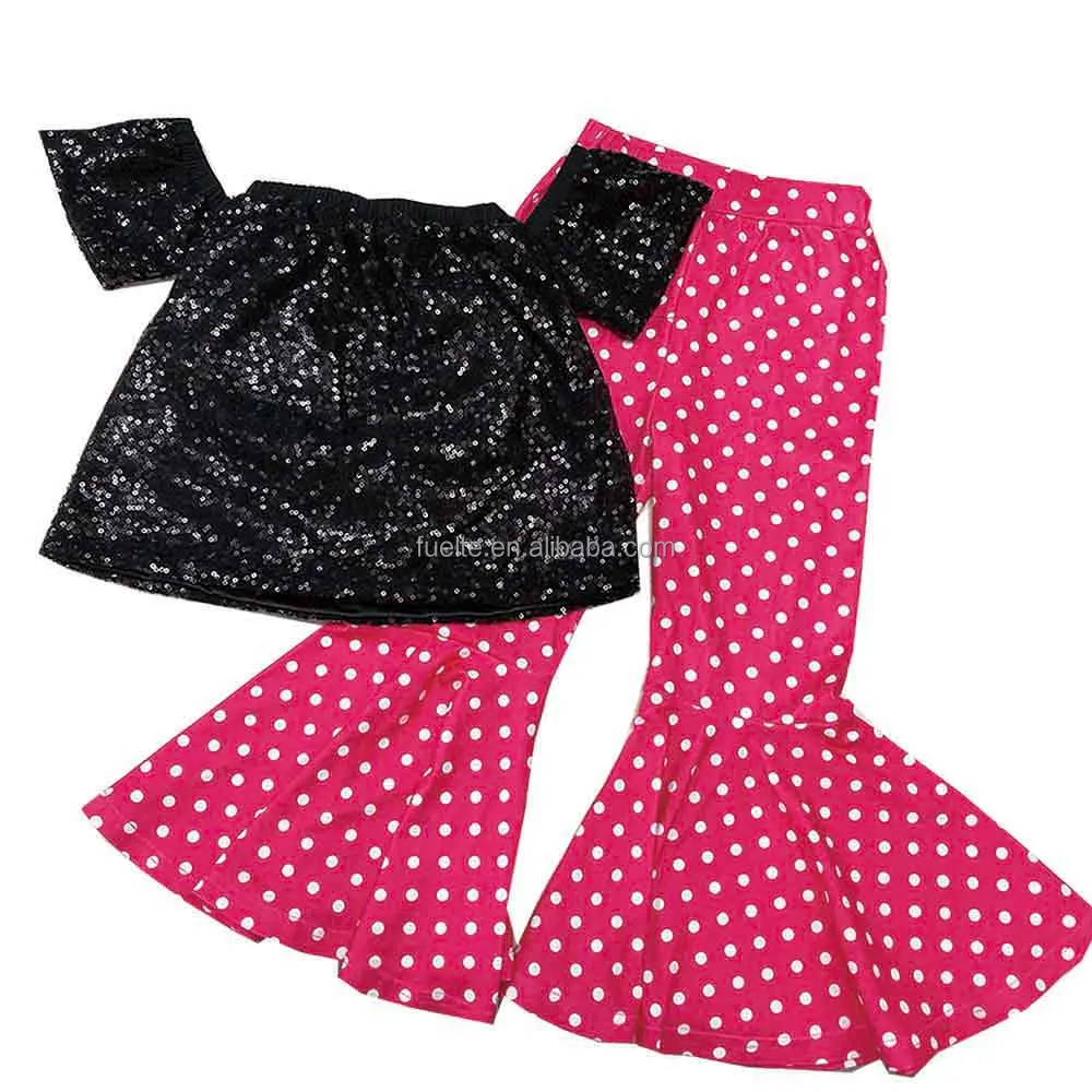 

Customized Comfortable Kid's Hot pink Polka Dot Bell Pants Flared Bell Bottoms for Girls