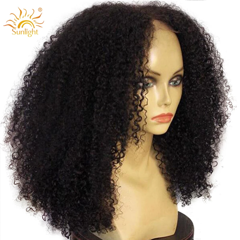 

TOp 3 factory wholesale Sunlight 150density processed brazilian hair human lace wigs kinky curly lace front wig black women, Natural color lace wig