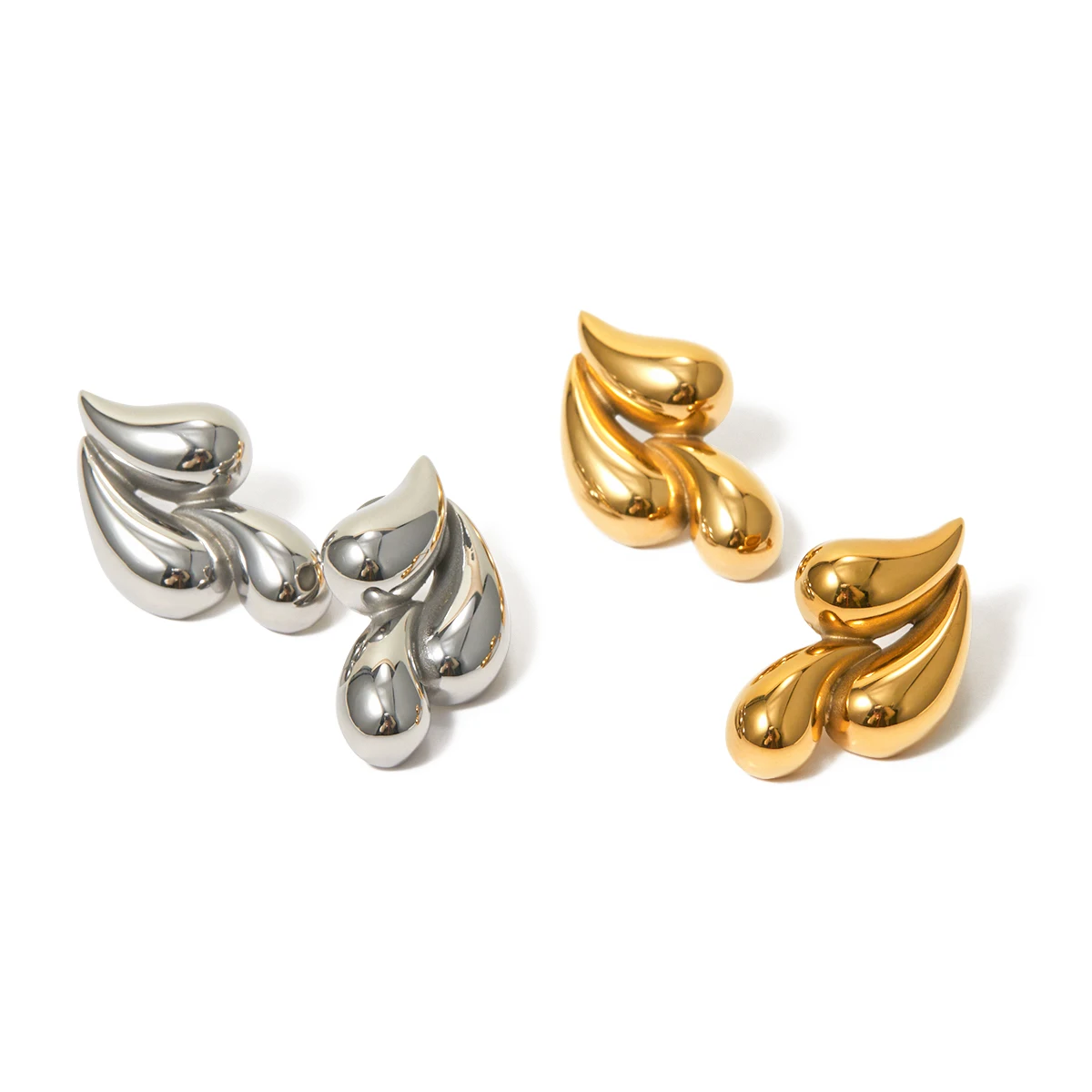 

J&D Stainless Steel 18K Gold Plated Jewelry Gift Triple Teardrop Water Drop Chunky Earring Women Clean Fit