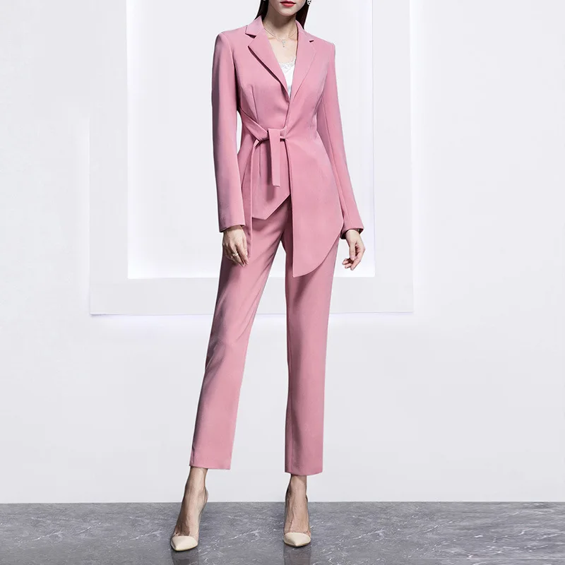 

2021 New Pink womens suits Office Woman Fashion Tuxedo Pants Suit For Lady