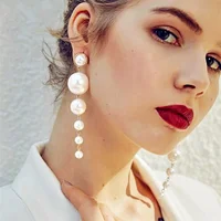 

Trendy Created Big Simulated Pearl Long String Statement Drop Earrings For Wedding Party