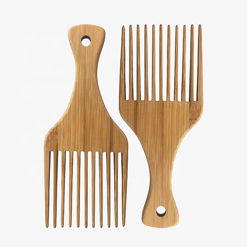 

Factory Price Hair Straightener Natural WideTooth Afro Pick Custom Bamboo Comb