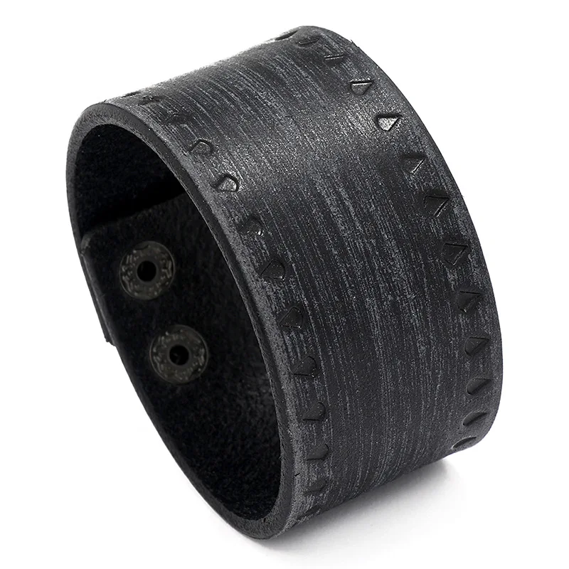 

Fast Delivery Hip Hop Jewelry Simple Embossed Retro Distressed Leather Bracelet Punk Wide Leather Men's Bangles Bracelet