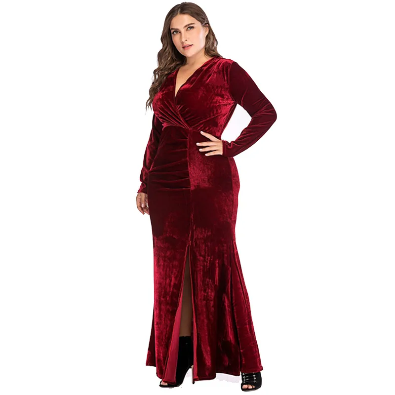 

Formal Slit Evening Dress Warp Tie Plus Size Party Dresses, Red