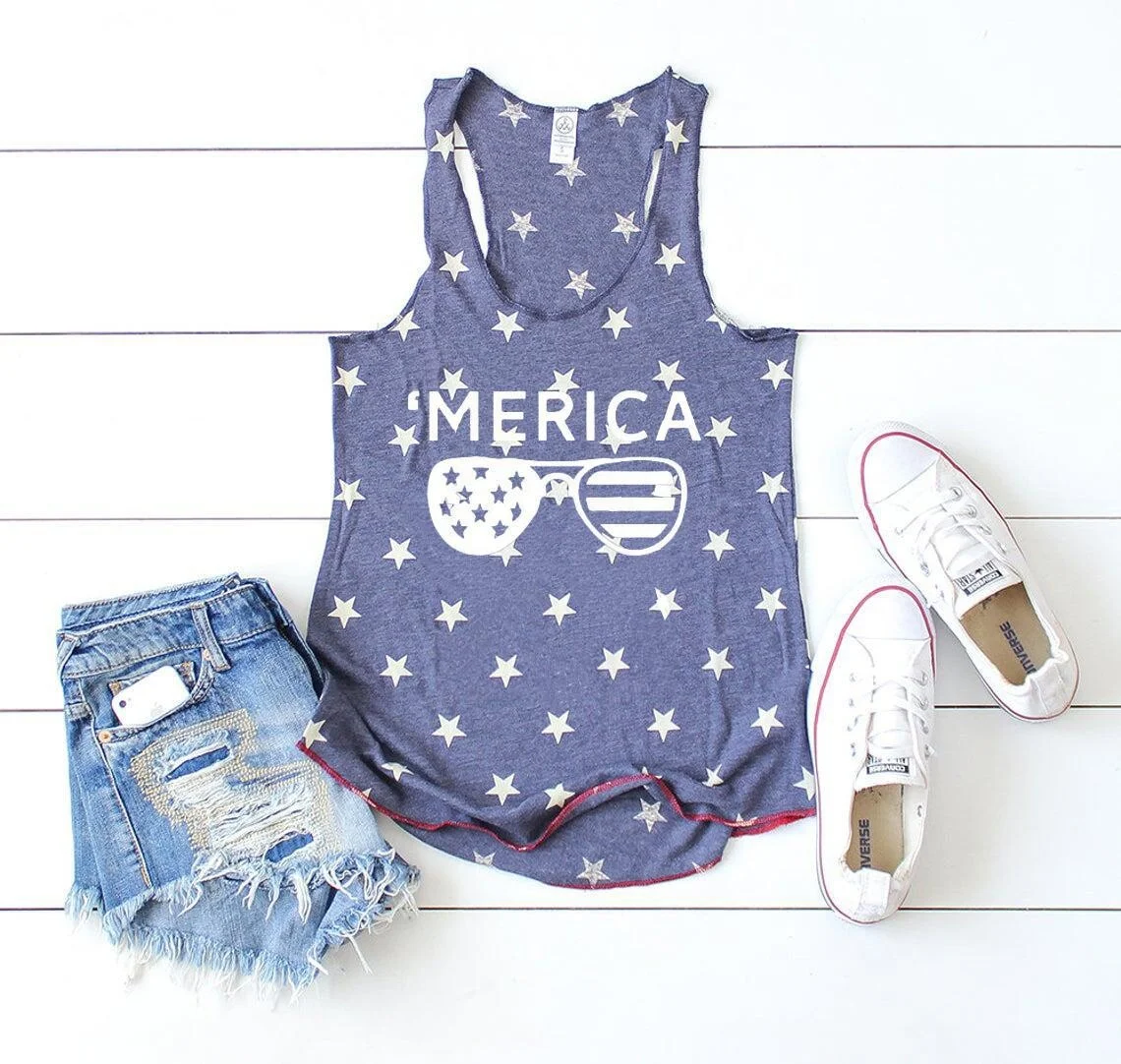 

Flag printed letter MERICA vest