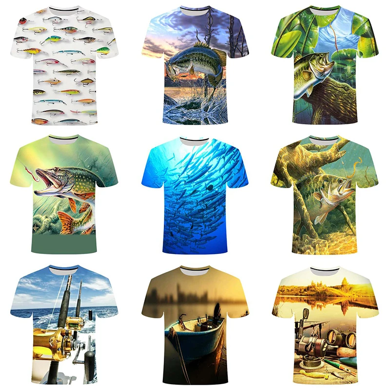 Summer 2022 Fish 3D Printed Shirt for Men Cool Fishing Short Tops Casual 3D Printing Shirt From Men Fishing Tees