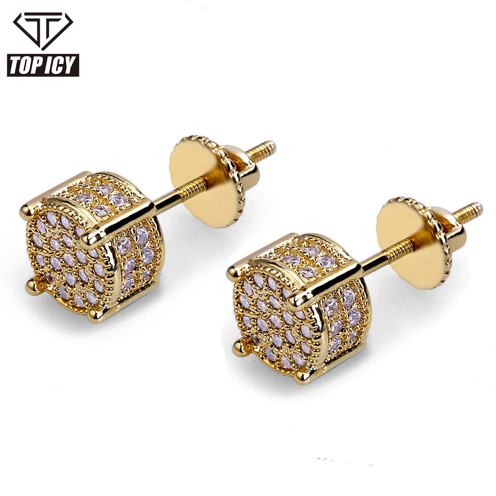 

Daily Wear Gold Plating Cylinder Gemstone Stud Earring For Women New Arrival European Style Stud Earrings For Men Bling, Color: gold