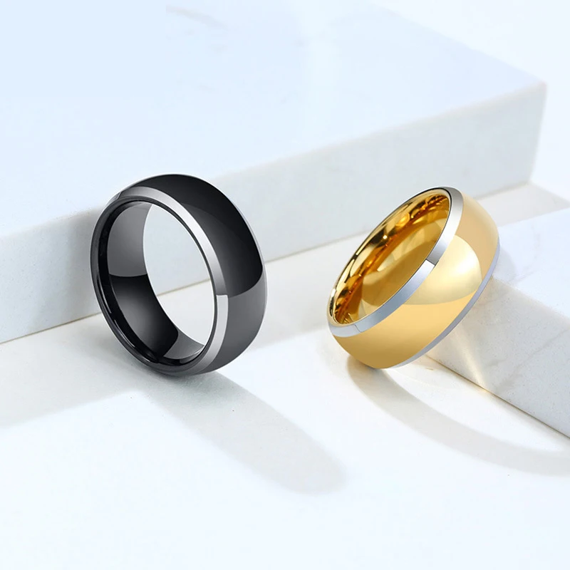 

Fashion Jewelry Simple Design Mens 8mm Beveled Edge Black Gold Tungsten Carbide Ring, Customized color