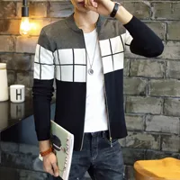 

2019 autumn winter latest design long sleeve casual knitted men plaid coat zipper open front sweater cardigan jackets